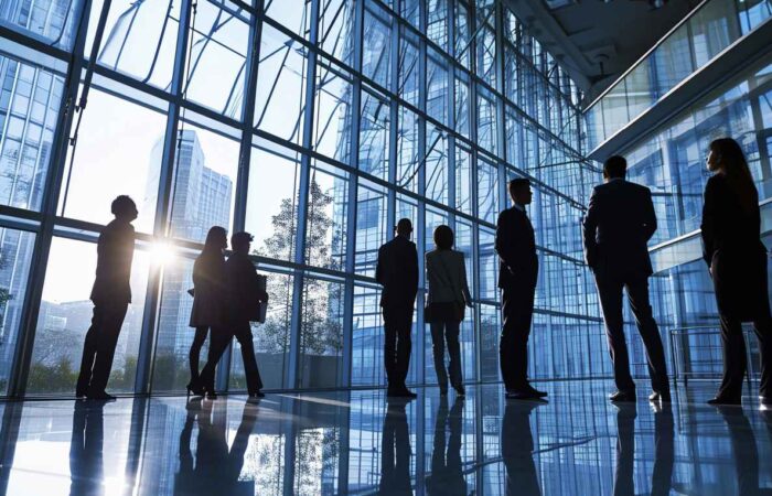 Grupo de empresarios en un edificio de oficinas